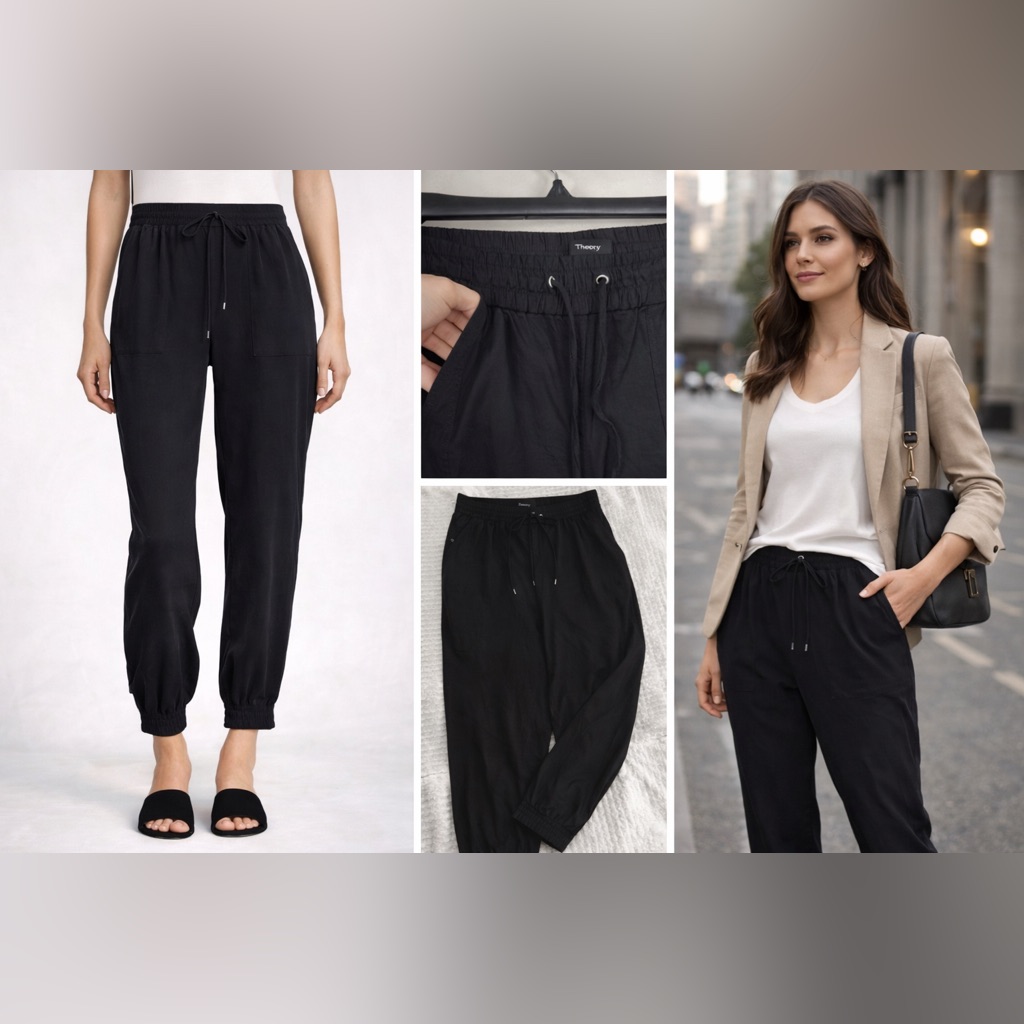 Theory Cortlandt Linen Blend Joggers Black Women’s 8 Relaxed Luxe Pants